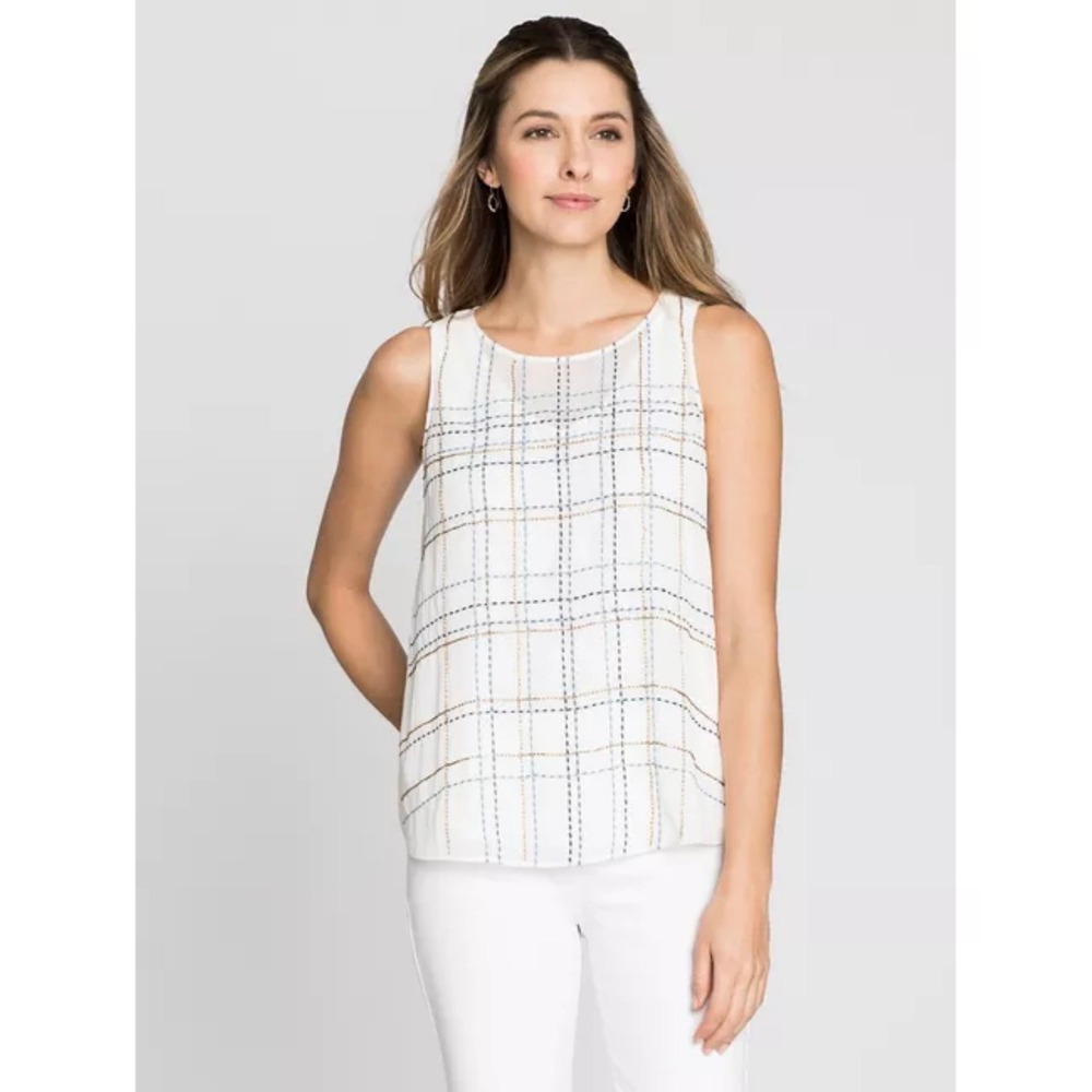 NIC+ZOE Women's 3X White Beaded Sleeveless Chiffon Blouse Top - Picture 1 of 10
